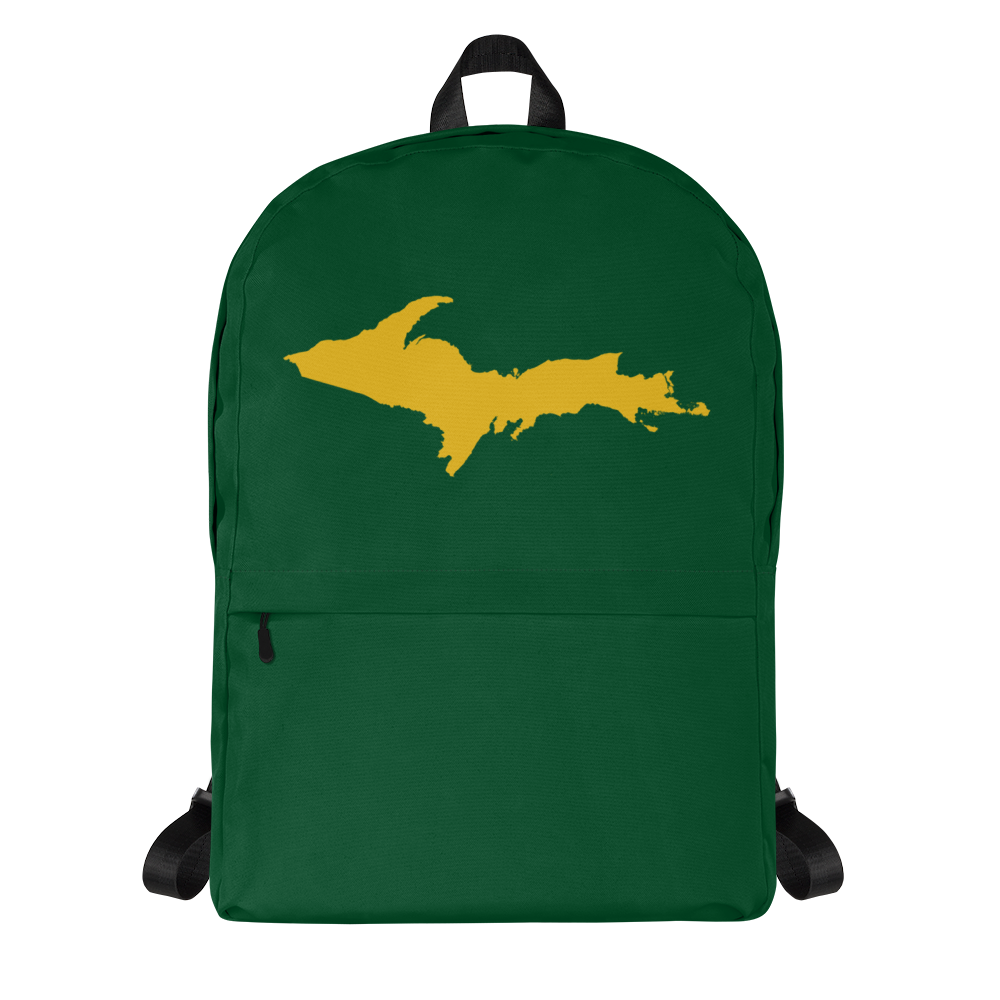 Michigan Upper Peninsula Standard Backpack (w/ Gold UP Outline) | Green