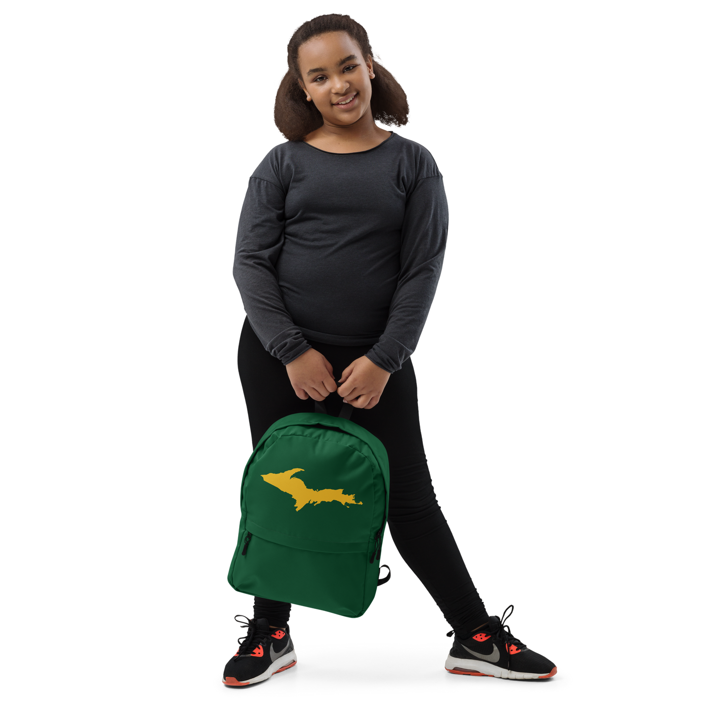 Michigan Upper Peninsula Standard Backpack (w/ Gold UP Outline) | Green