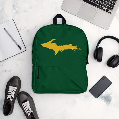 Michigan Upper Peninsula Standard Backpack (w/ Gold UP Outline) | Green