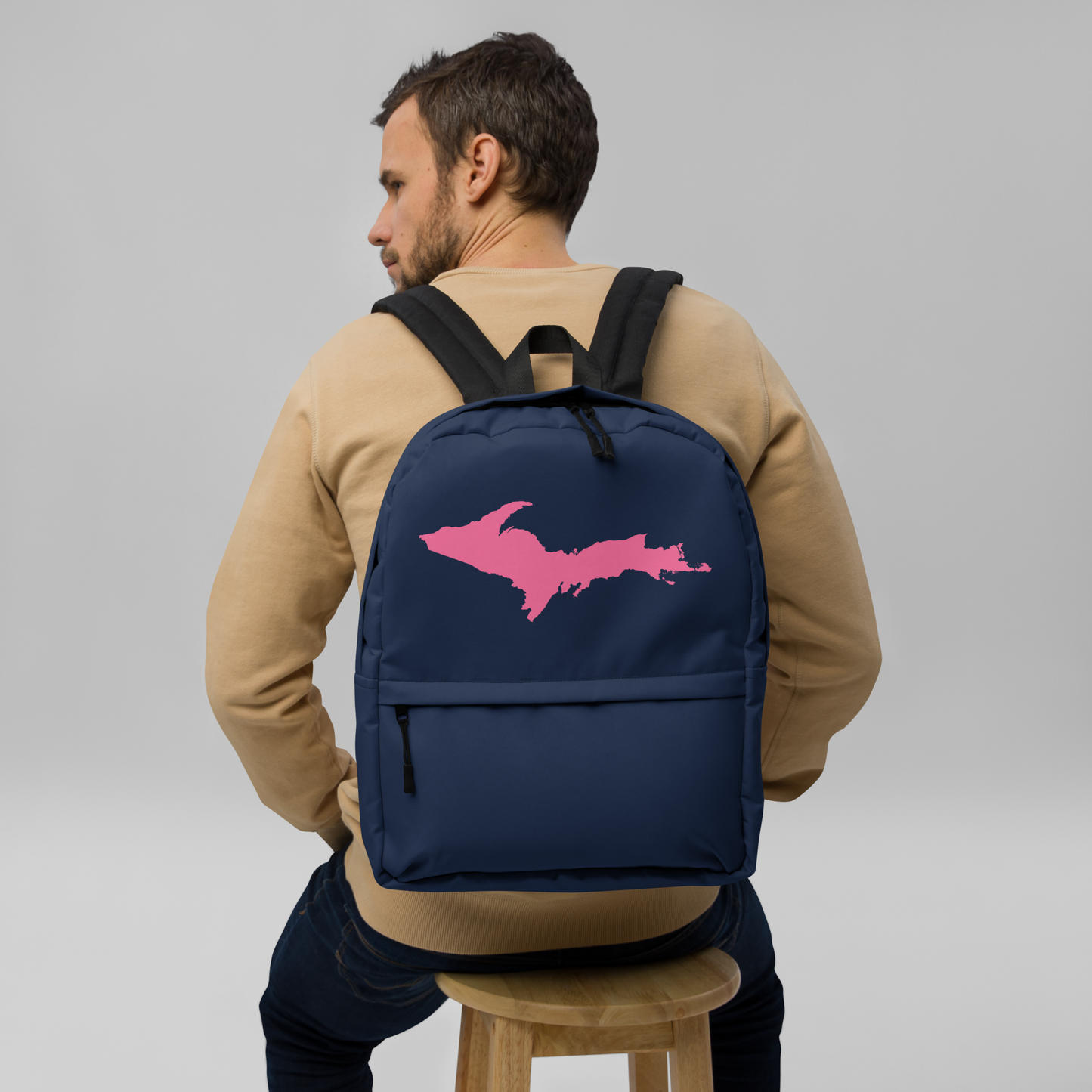 Michigan Upper Peninsula Standard Backpack (w/ Pink UP Outline) | Navy