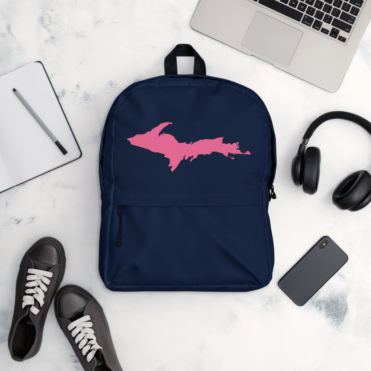 Michigan Upper Peninsula Standard Backpack (w/ Pink UP Outline) | Navy