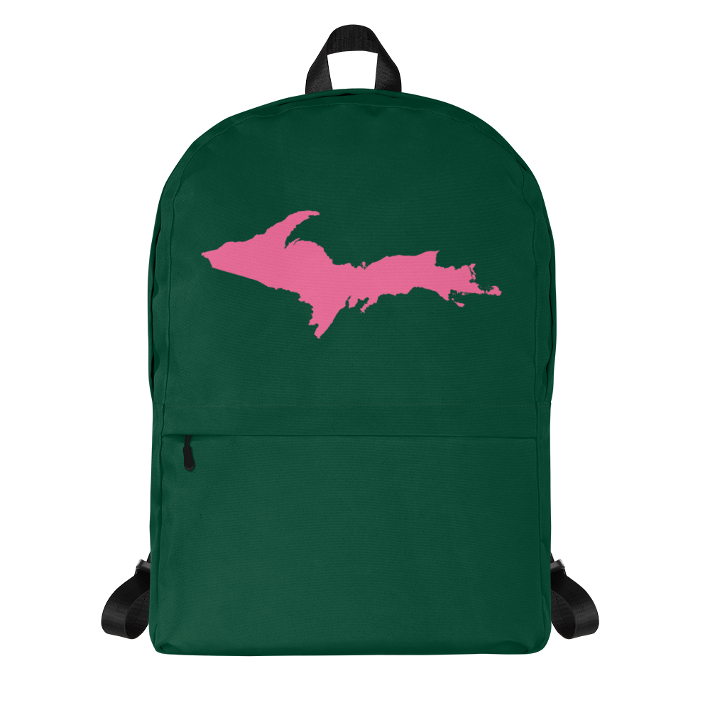 Michigan Upper Peninsula Standard Backpack (w/ Pink UP Outline) | Green