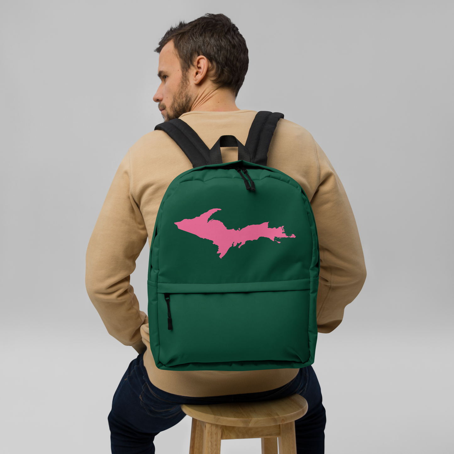 Michigan Upper Peninsula Standard Backpack (w/ Pink UP Outline) | Green