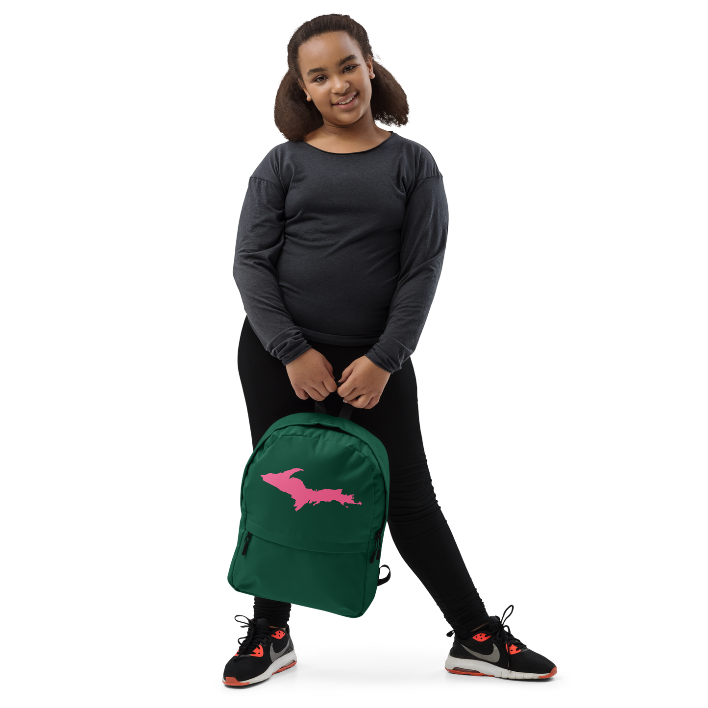 Michigan Upper Peninsula Standard Backpack (w/ Pink UP Outline) | Green