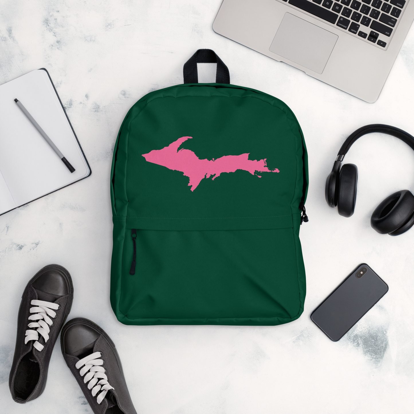 Michigan Upper Peninsula Standard Backpack (w/ Pink UP Outline) | Green