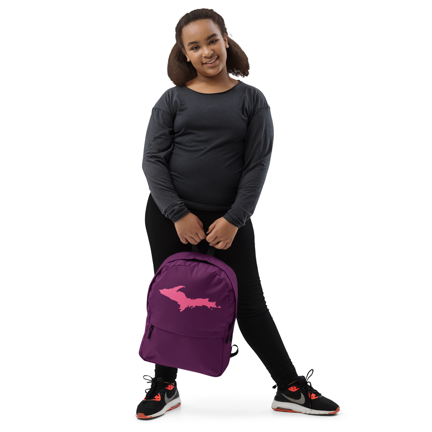 Michigan Upper Peninsula Standard Backpack (w/ Pink UP Outline) | Plum