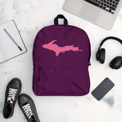 Michigan Upper Peninsula Standard Backpack (w/ Pink UP Outline) | Plum