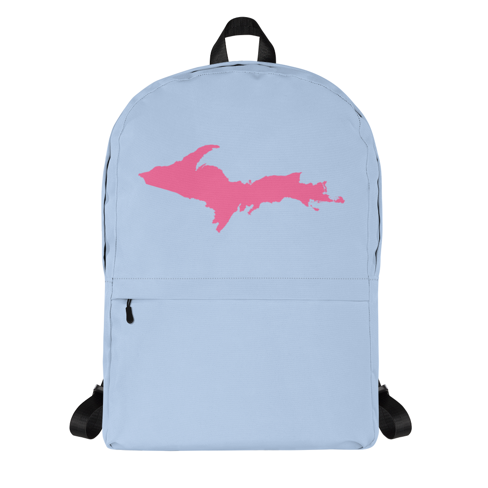 Michigan Upper Peninsula Standard Backpack (w/ Pink UP Outline) | Light Blue