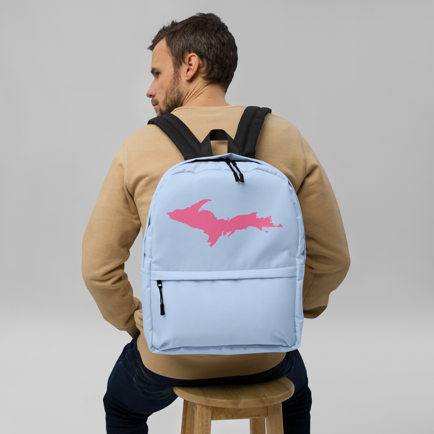 Michigan Upper Peninsula Standard Backpack (w/ Pink UP Outline) | Light Blue