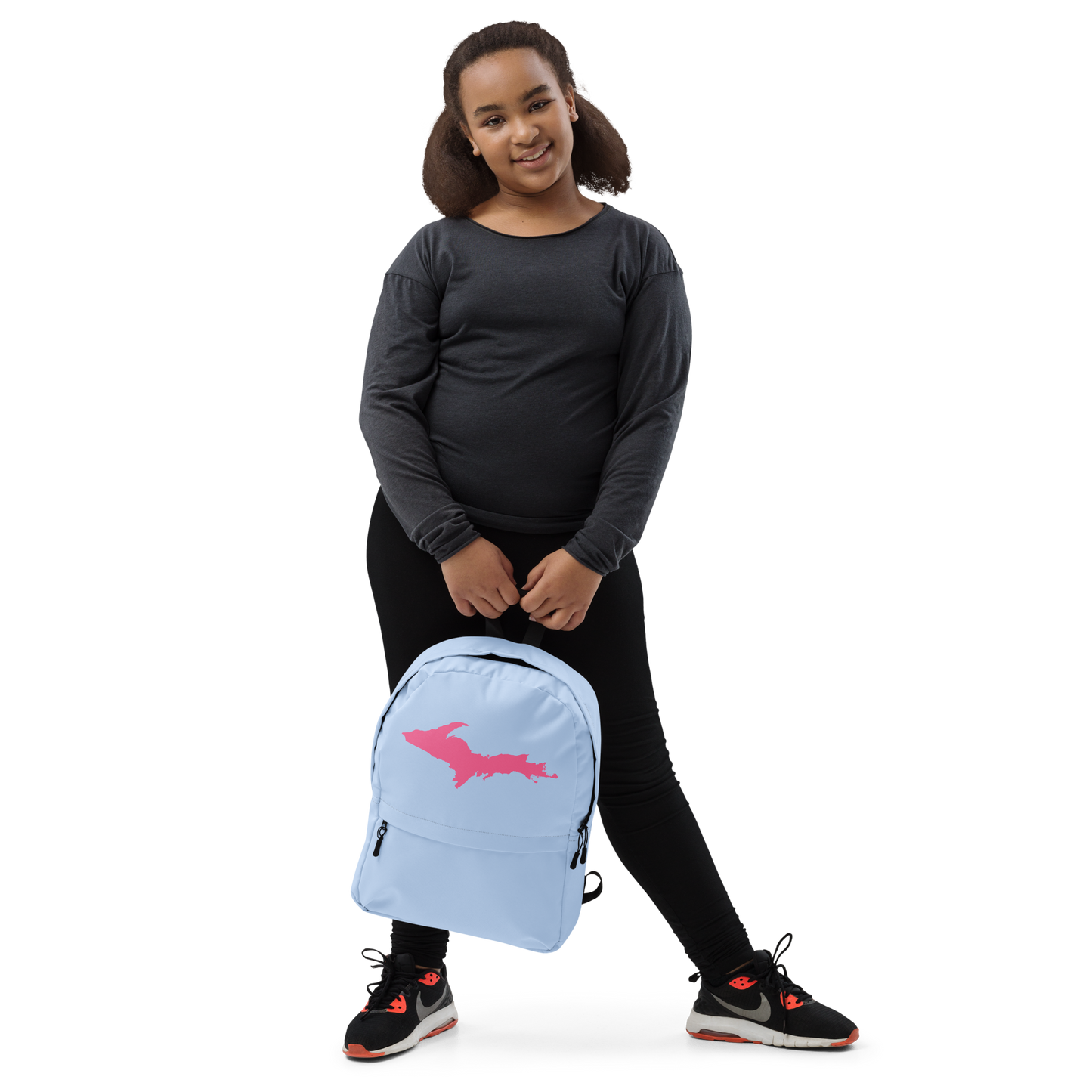 Michigan Upper Peninsula Standard Backpack (w/ Pink UP Outline) | Light Blue