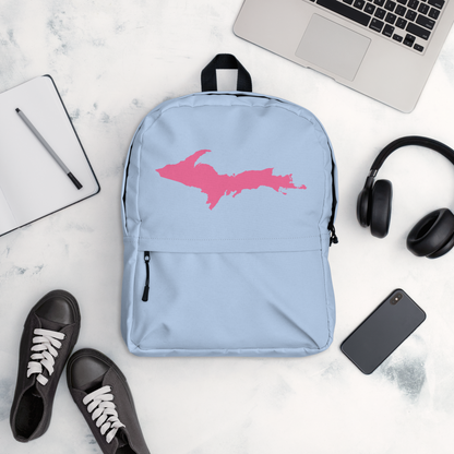 Michigan Upper Peninsula Standard Backpack (w/ Pink UP Outline) | Light Blue