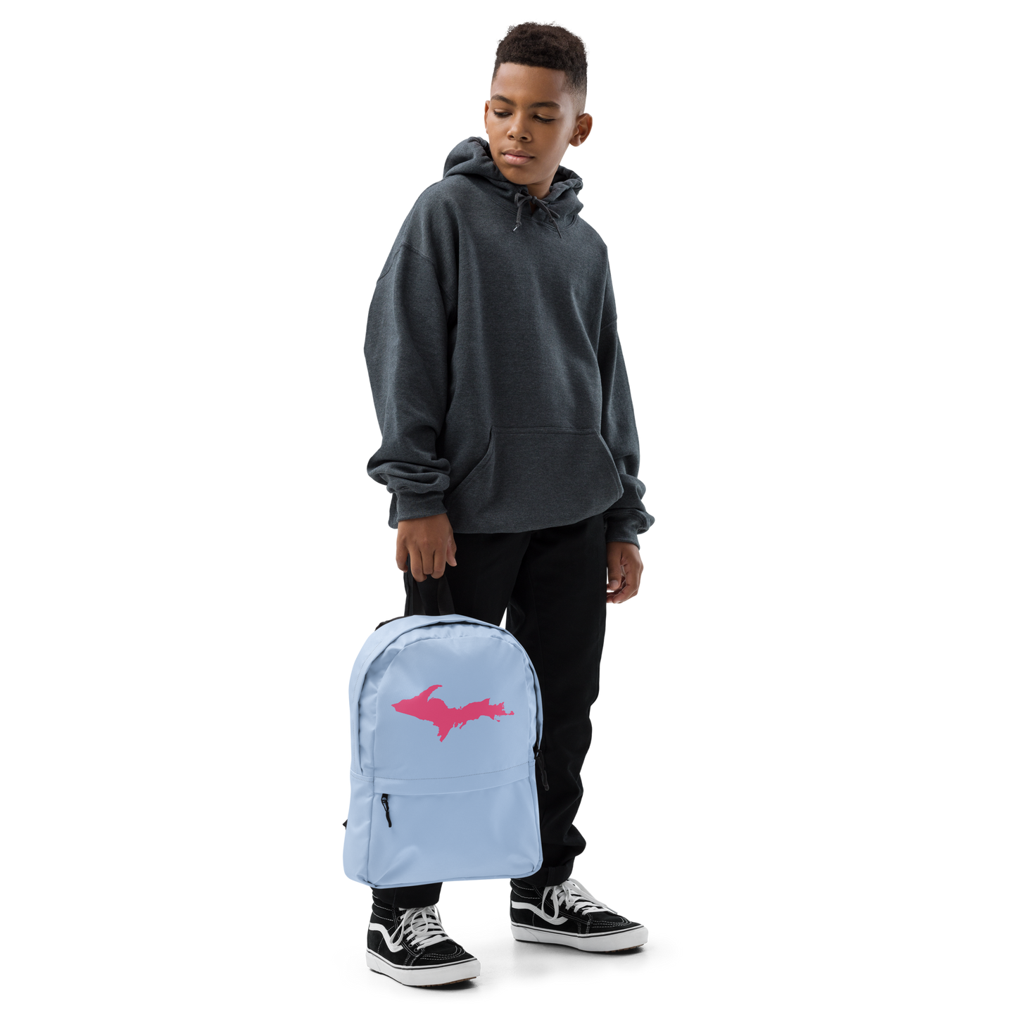 Michigan Upper Peninsula Standard Backpack (w/ Pink UP Outline) | Light Blue