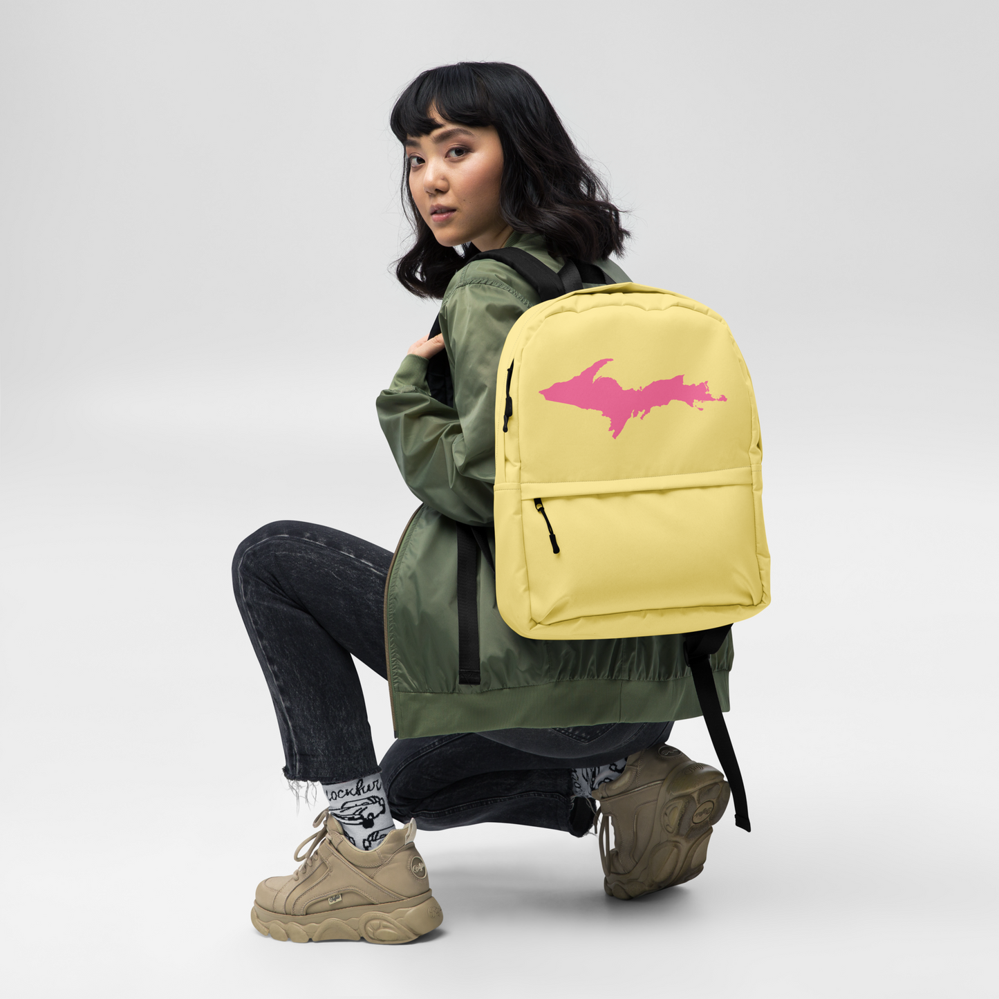 Michigan Upper Peninsula Standard Backpack (w/ Pink UP Outline) | Cherry Yellow