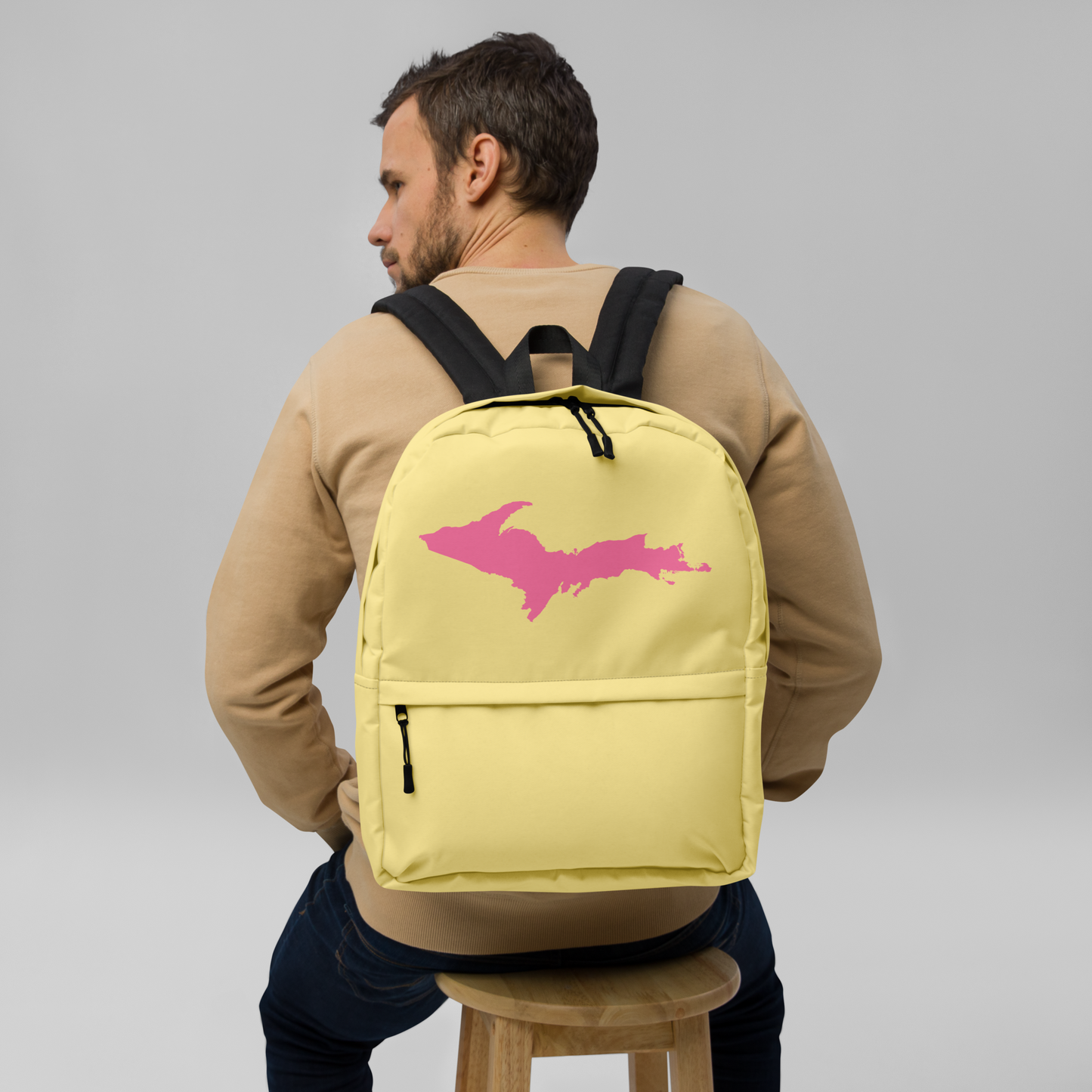 Michigan Upper Peninsula Standard Backpack (w/ Pink UP Outline) | Cherry Yellow