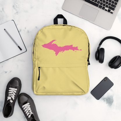 Michigan Upper Peninsula Standard Backpack (w/ Pink UP Outline) | Cherry Yellow