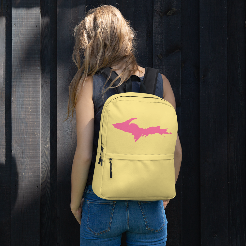 Michigan Upper Peninsula Standard Backpack (w/ Pink UP Outline) | Cherry Yellow