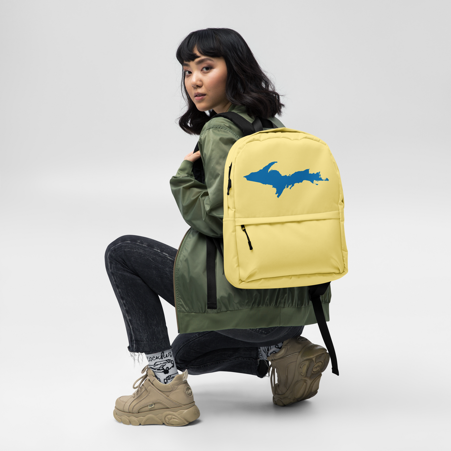 Michigan Upper Peninsula Standard Backpack (w/ Azure UP Outline) | Cherry Yellow