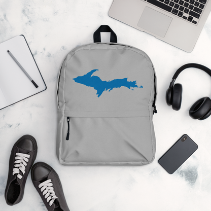Michigan Upper Peninsula Standard Backpack (w/ Azure UP Outline) | Silver