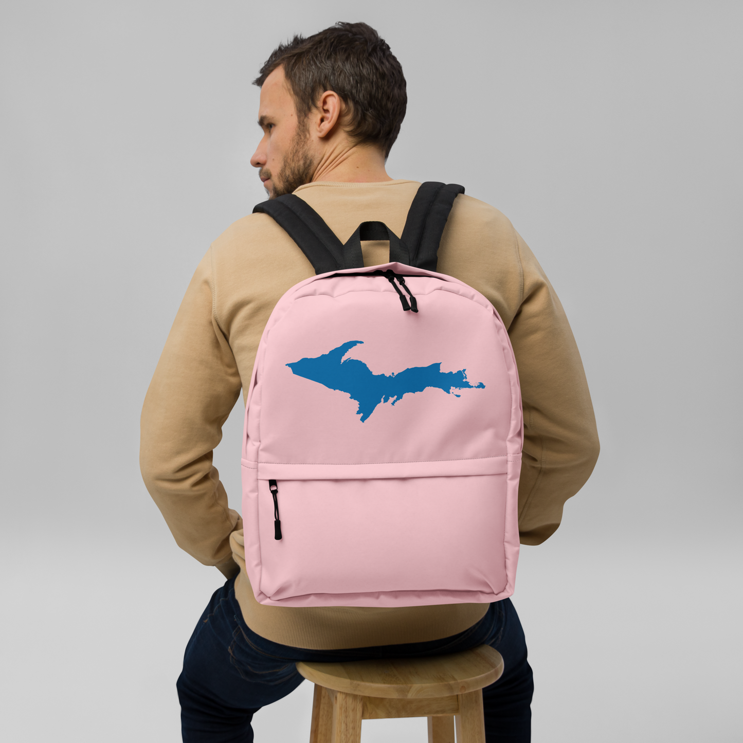 Michigan Upper Peninsula Standard Backpack (w/ Azure UP Outline) | Pink