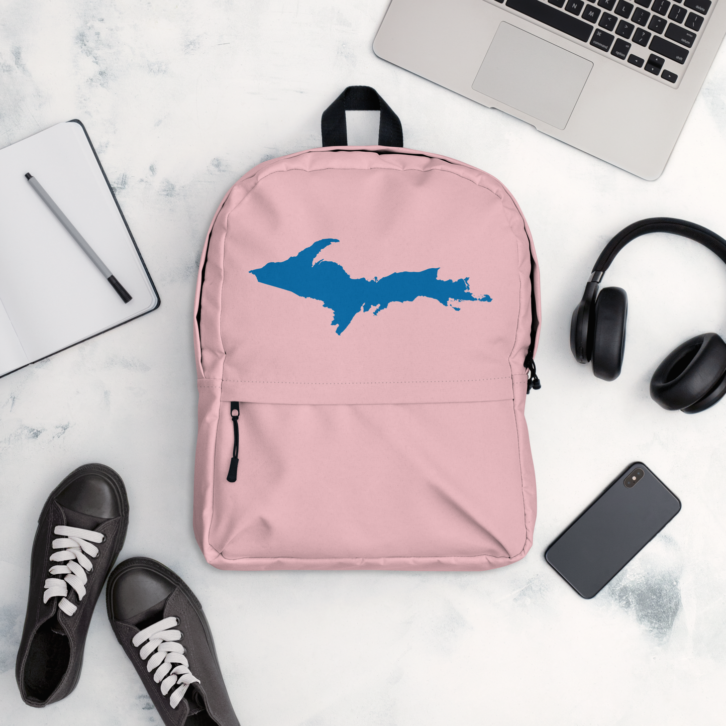 Michigan Upper Peninsula Standard Backpack (w/ Azure UP Outline) | Pink