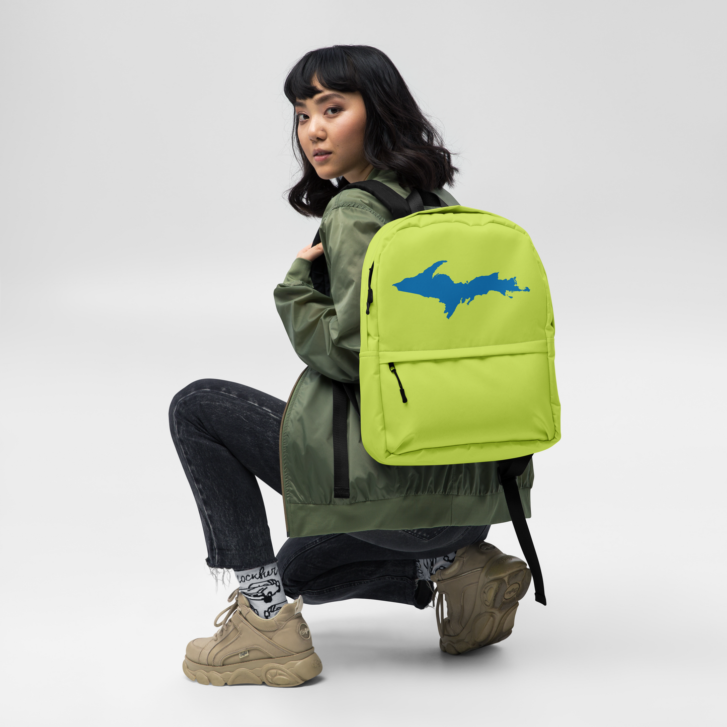 Michigan Upper Peninsula Standard Backpack (w/ Azure UP Outline) | Gooseberry Green