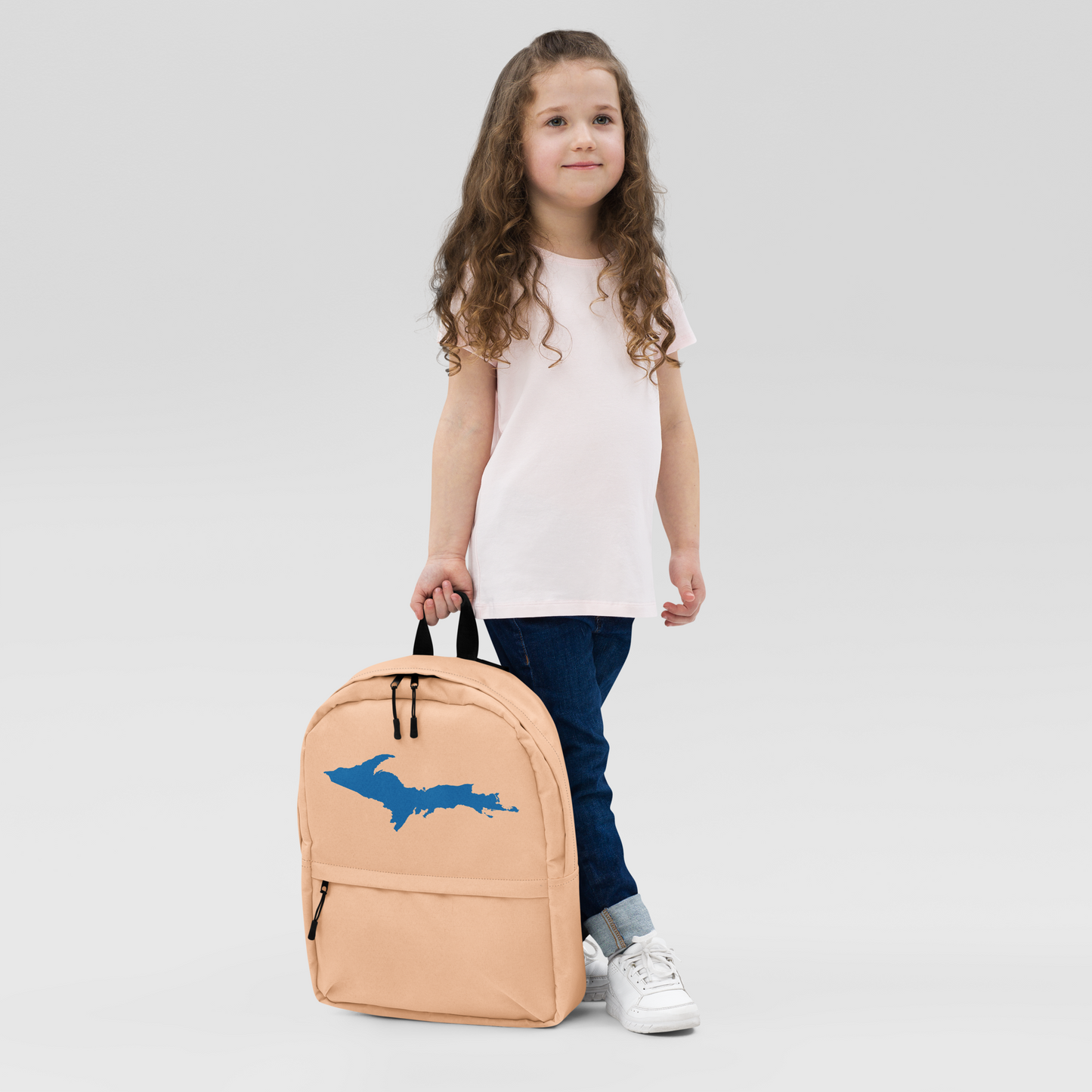 Michigan Upper Peninsula Standard Backpack (w/ Azure UP Outline) | Peach