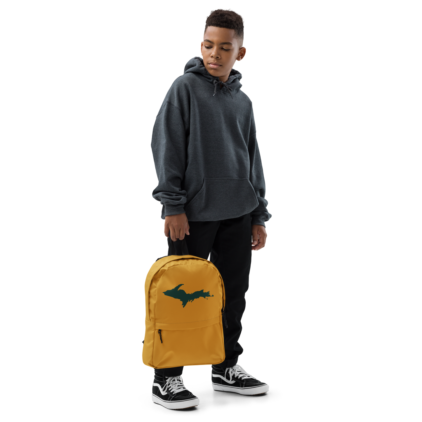 Michigan Upper Peninsula Standard Backpack (w/ Green UP Outline) | Gold