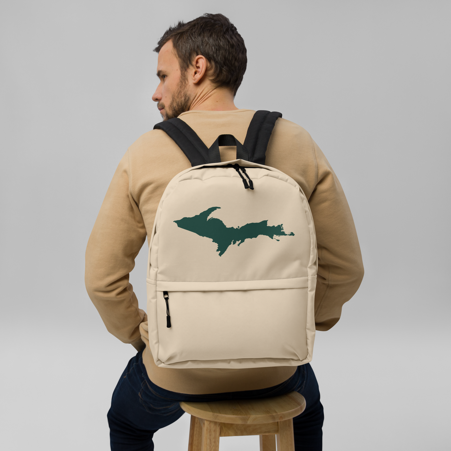 Michigan Upper Peninsula Standard Backpack (w/ Green UP Outline) | Canvas Color