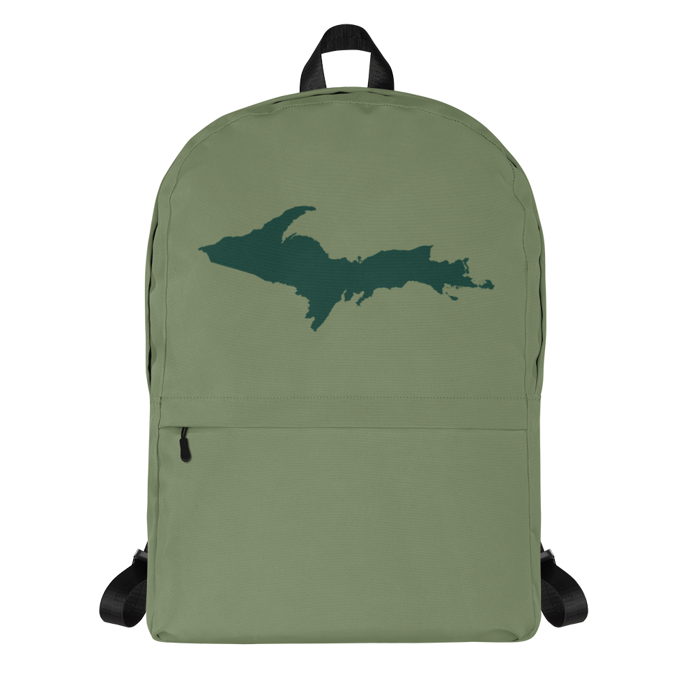 Michigan Upper Peninsula Standard Backpack (w/ Green UP Outline) | Camo Green