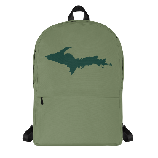 Michigan Upper Peninsula Standard Backpack (w/ Green UP Outline) | Camo Green