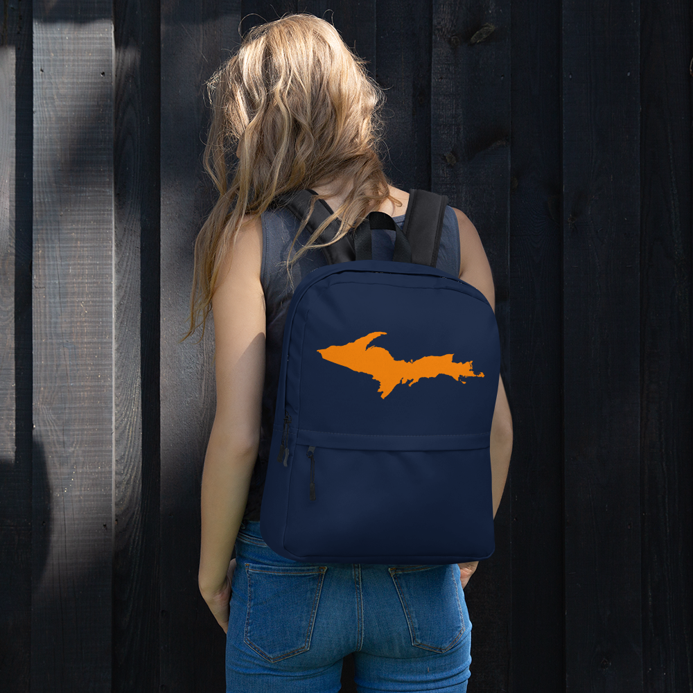 Michigan Upper Peninsula Standard Backpack (w/ Orange UP Outline) | Navy