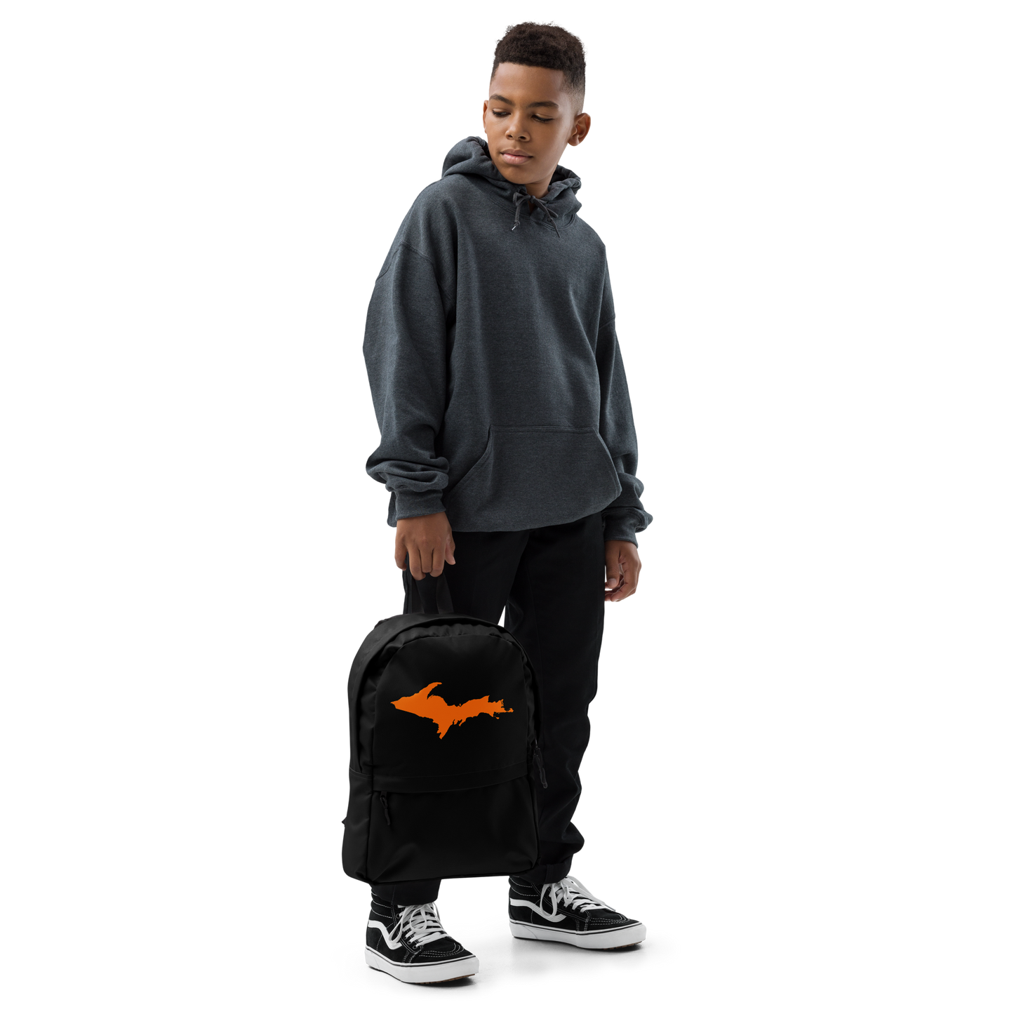 Michigan Upper Peninsula Standard Backpack (w/ Orange UP Outline) | Black