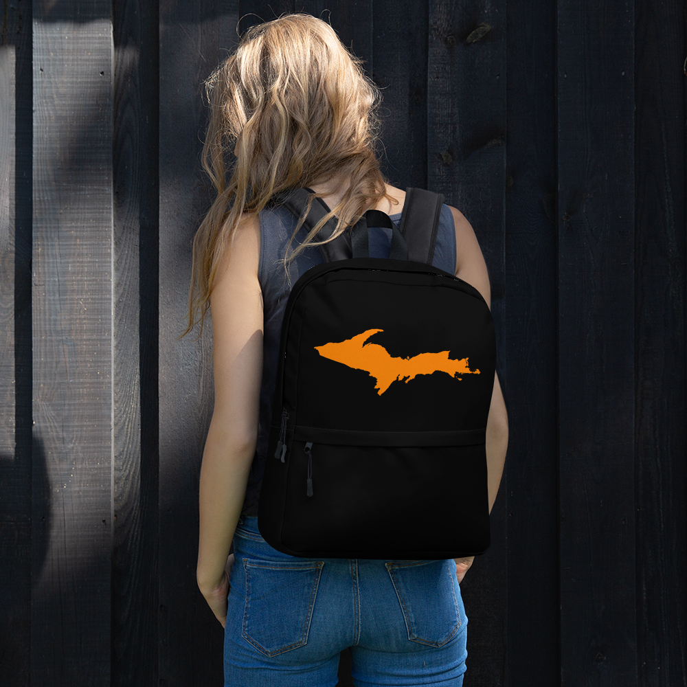 Michigan Upper Peninsula Standard Backpack (w/ Orange UP Outline) | Black