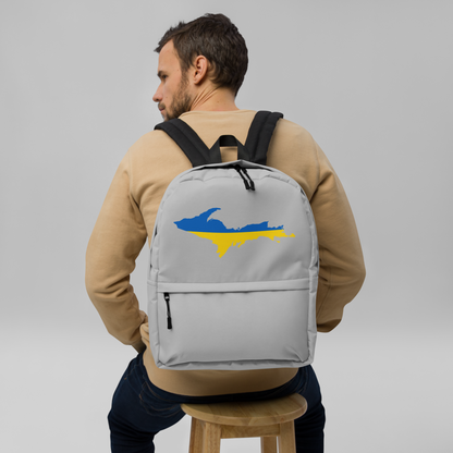 Michigan Upper Peninsula Standard Backpack (w/ UP Ukraine Flag Outline) | Silver