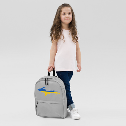 Michigan Upper Peninsula Standard Backpack (w/ UP Ukraine Flag Outline) | Silver