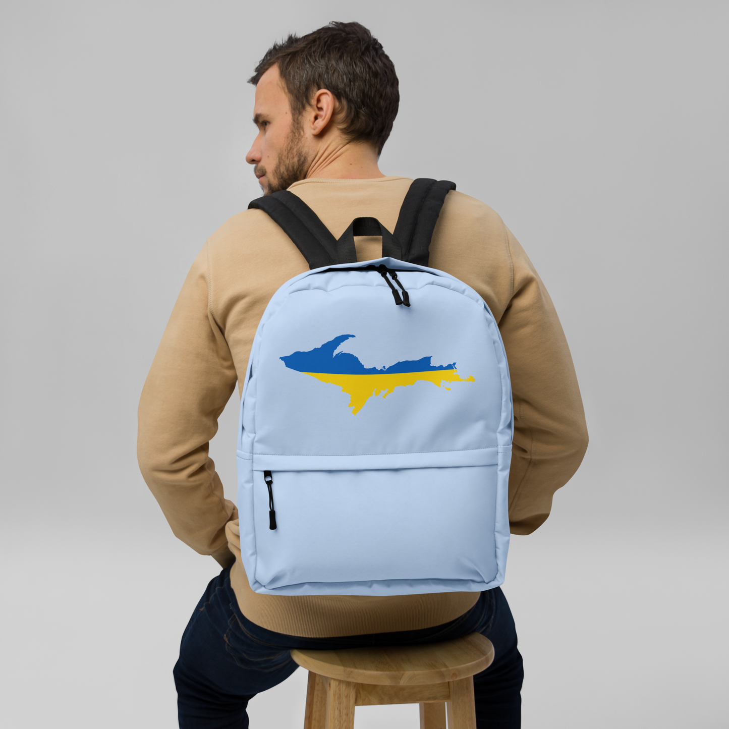 Michigan Upper Peninsula Standard Backpack (w/ UP Ukraine Flag Outline) | Light Blue