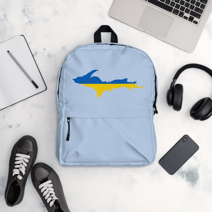 Michigan Upper Peninsula Standard Backpack (w/ UP Ukraine Flag Outline) | Light Blue