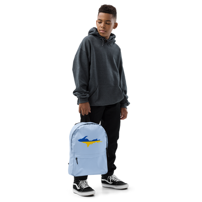 Michigan Upper Peninsula Standard Backpack (w/ UP Ukraine Flag Outline) | Light Blue