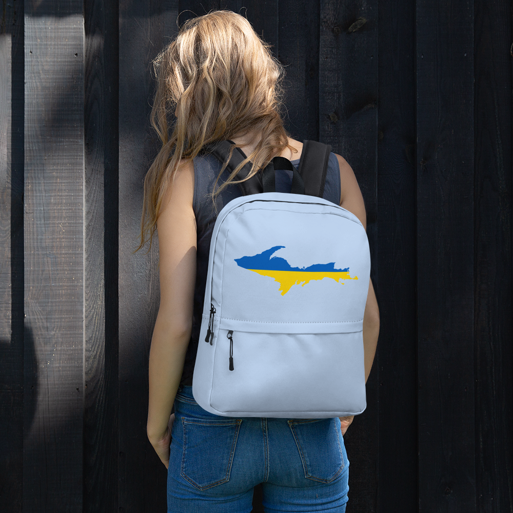 Michigan Upper Peninsula Standard Backpack (w/ UP Ukraine Flag Outline) | Light Blue