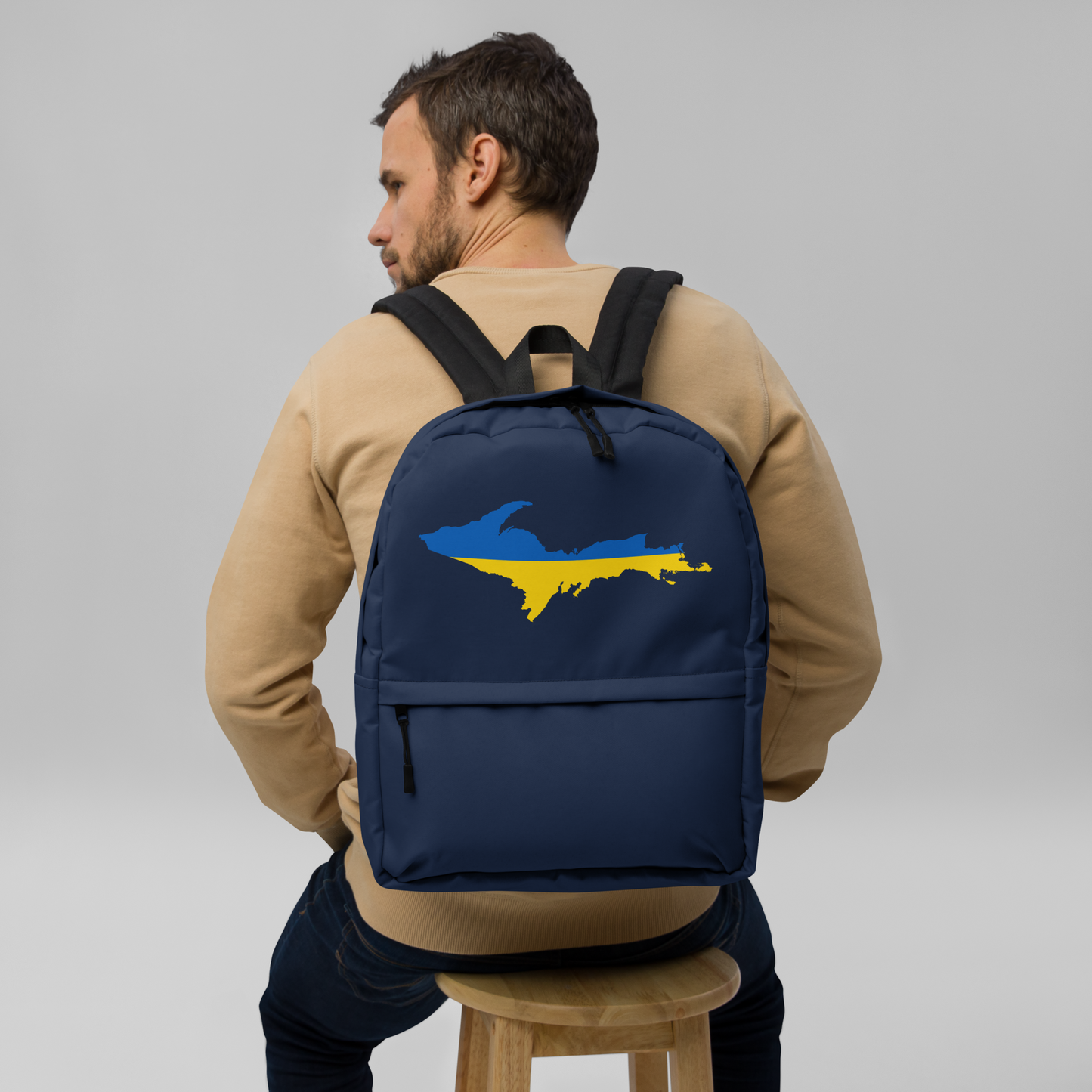 Michigan Upper Peninsula Standard Backpack (w/ UP Ukraine Flag Outline) | Navy