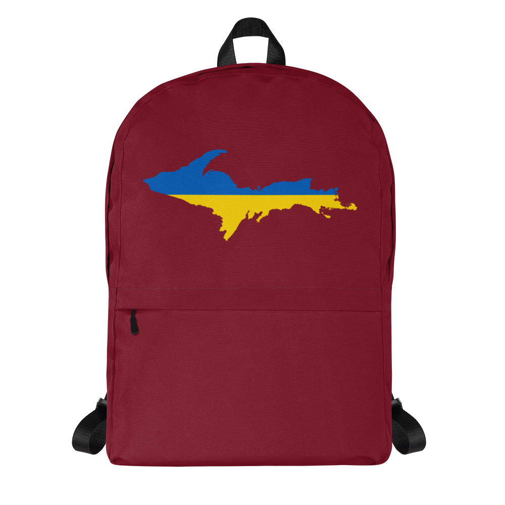 Michigan Upper Peninsula Standard Backpack (w/ UP Ukraine Flag Outline) | Burgundy