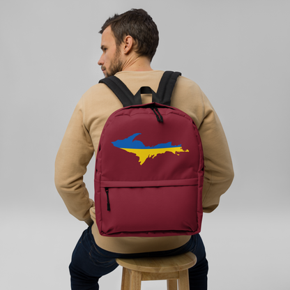 Michigan Upper Peninsula Standard Backpack (w/ UP Ukraine Flag Outline) | Burgundy