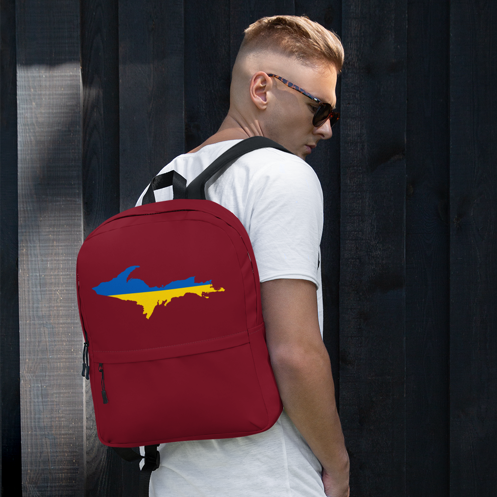 Michigan Upper Peninsula Standard Backpack (w/ UP Ukraine Flag Outline) | Burgundy