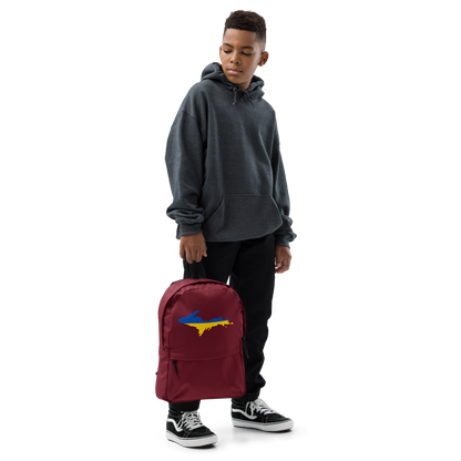 Michigan Upper Peninsula Standard Backpack (w/ UP Ukraine Flag Outline) | Burgundy