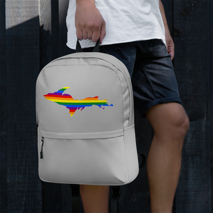 Michigan Upper Peninsula Standard Backpack (w/ UP Pride Flag Outline) | Silver Color