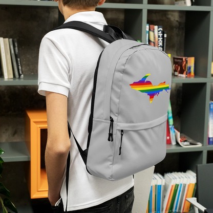 Michigan Upper Peninsula Standard Backpack (w/ UP Pride Flag Outline) | Silver Color