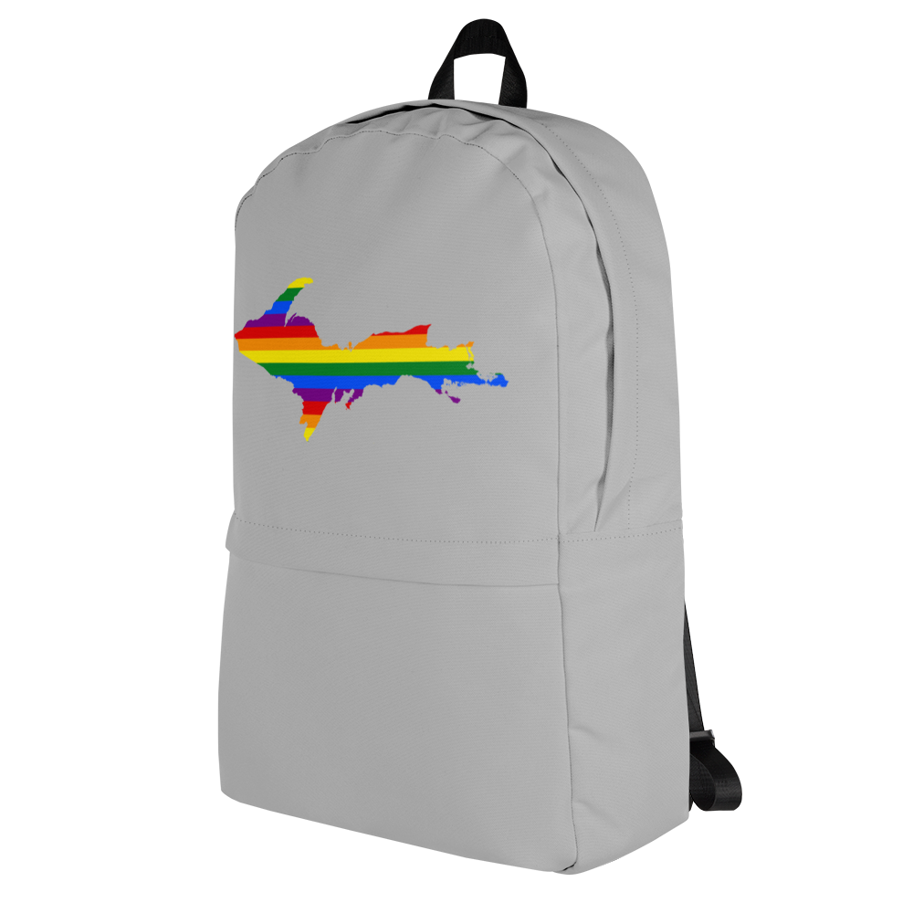 Michigan Upper Peninsula Standard Backpack (w/ UP Pride Flag Outline) | Silver Color