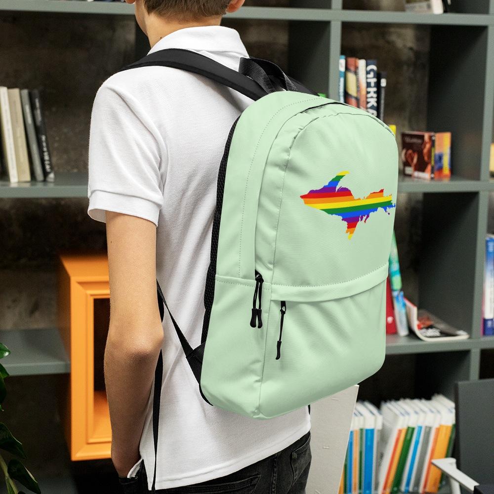 Michigan Upper Peninsula Standard Backpack (w/ UP Pride Flag Outline) | Bright Green Color