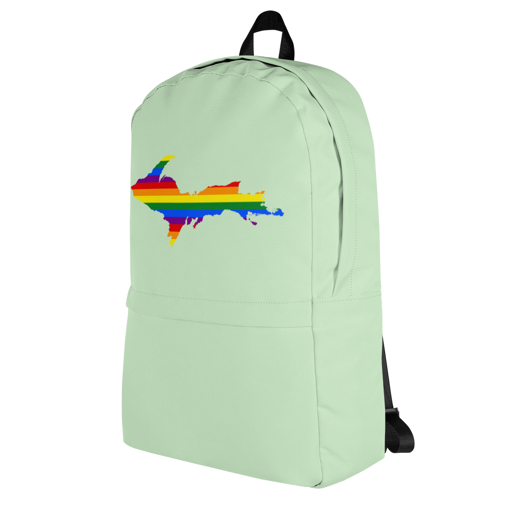 Michigan Upper Peninsula Standard Backpack (w/ UP Pride Flag Outline) | Bright Green Color