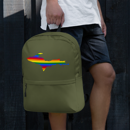 Michigan Upper Peninsula Standard Backpack (w/ UP Pride Flag Outline) | Army Green